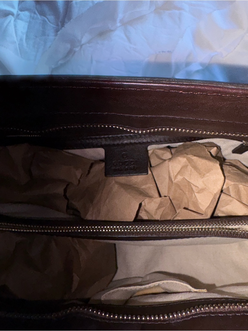 Gucci Brown GG Monogram Shoulder Bag with Gold Accents - Picture 8 of 8